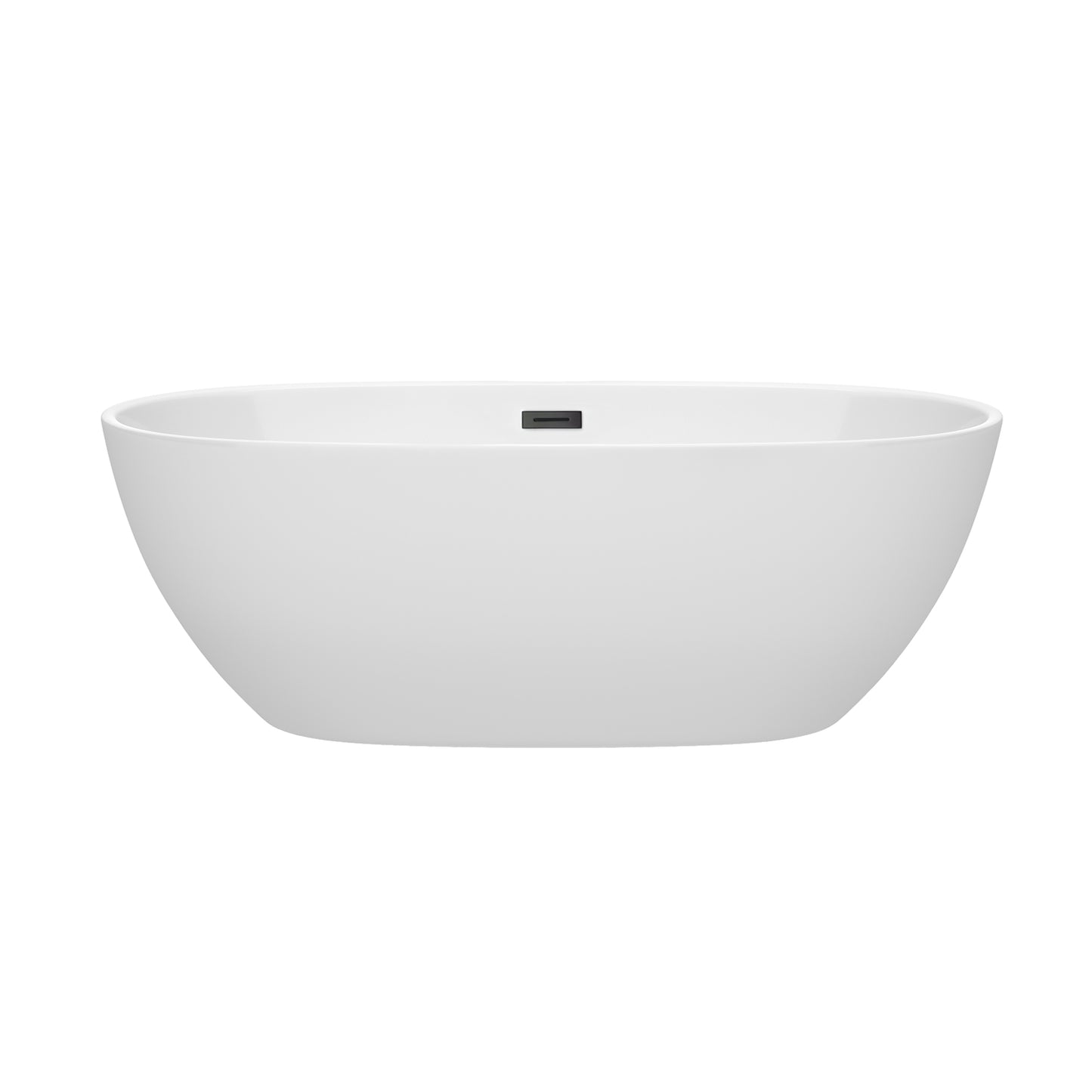 Juno 67" Freestanding Bathtub in White, Matte Black Drain, Overflow Trim