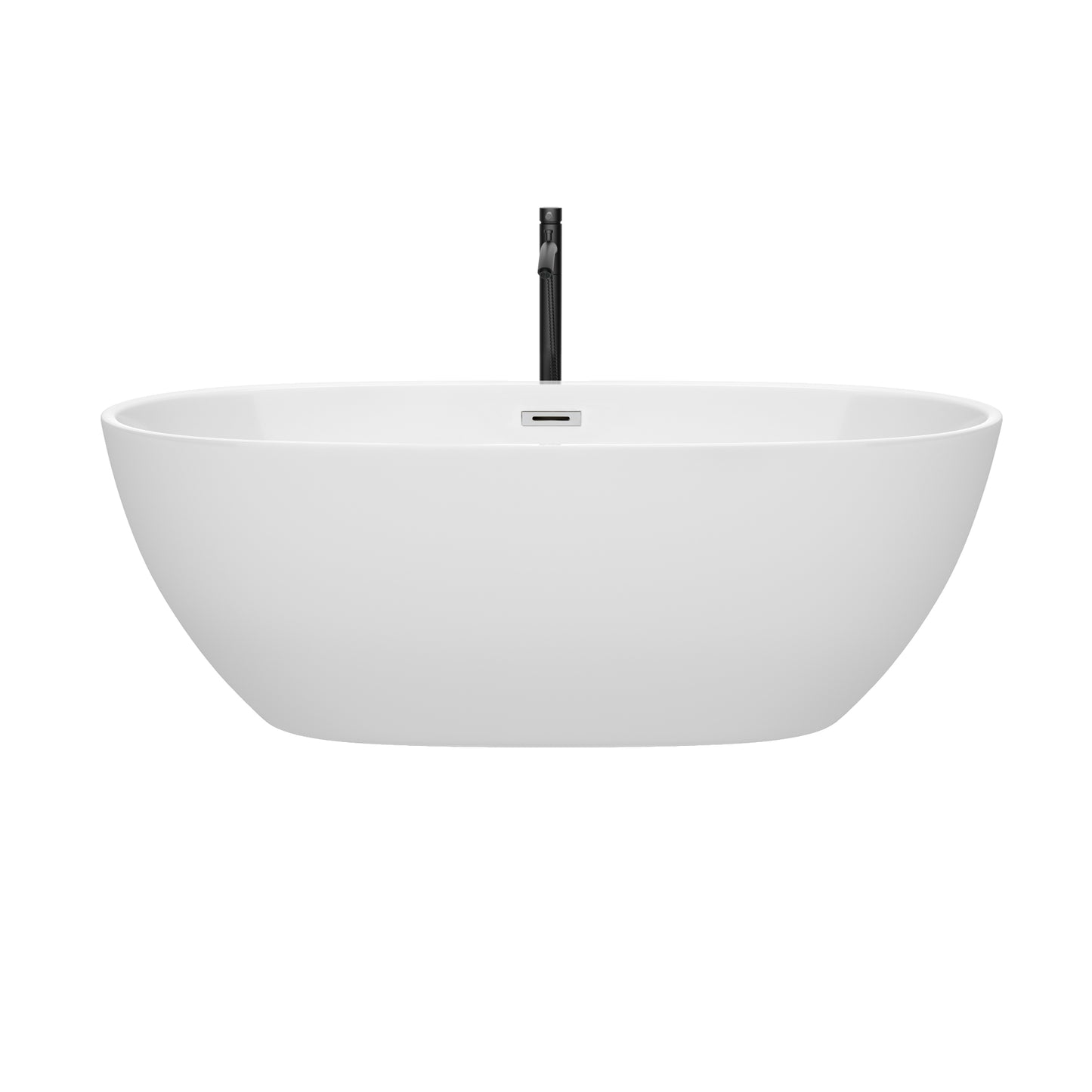 Juno 67" Freestanding Bathtub in White, Polished Chrome Trim, Faucet in Black