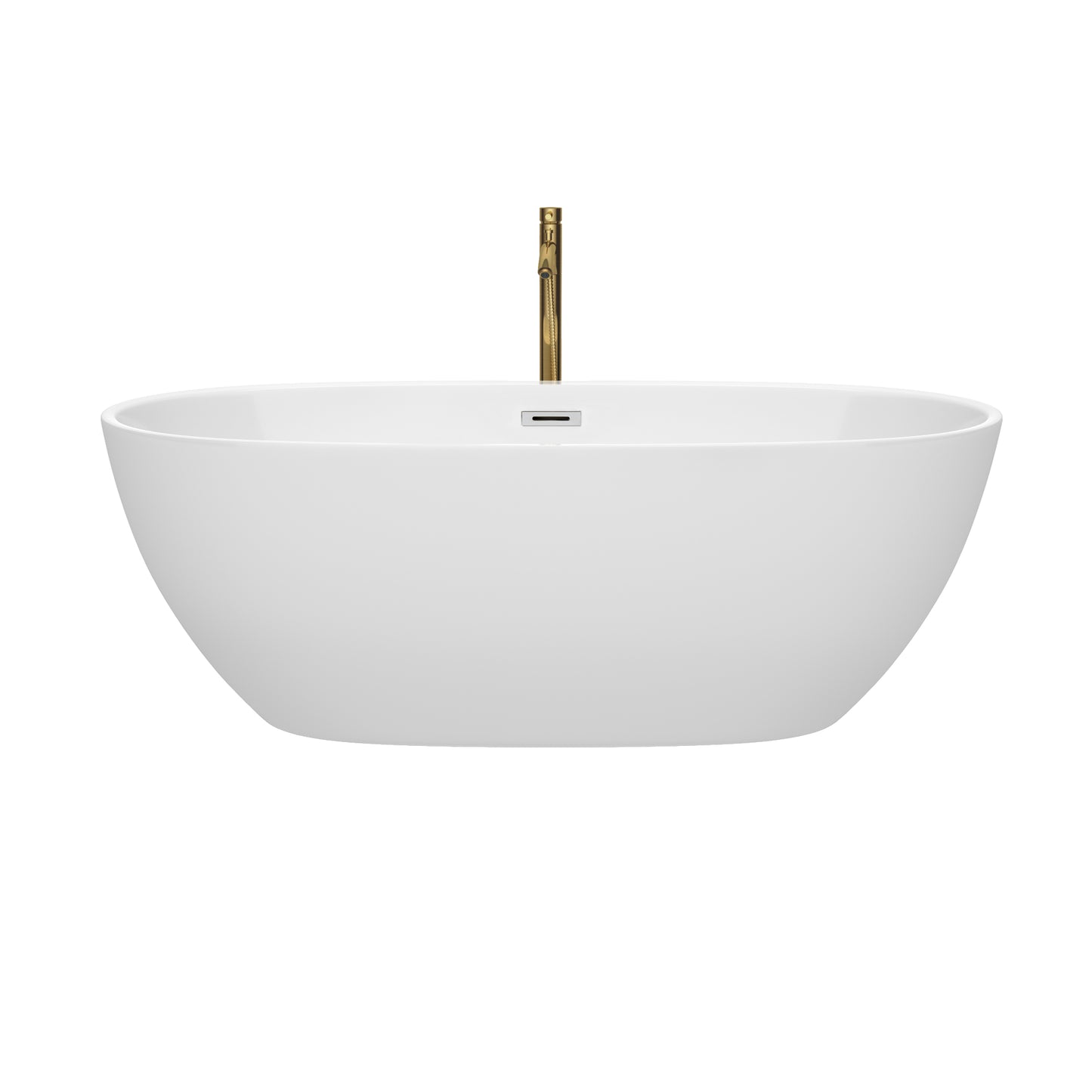 Juno 67" Freestanding Bathtub in White, Chrome Trim, Faucet in Brushed Gold