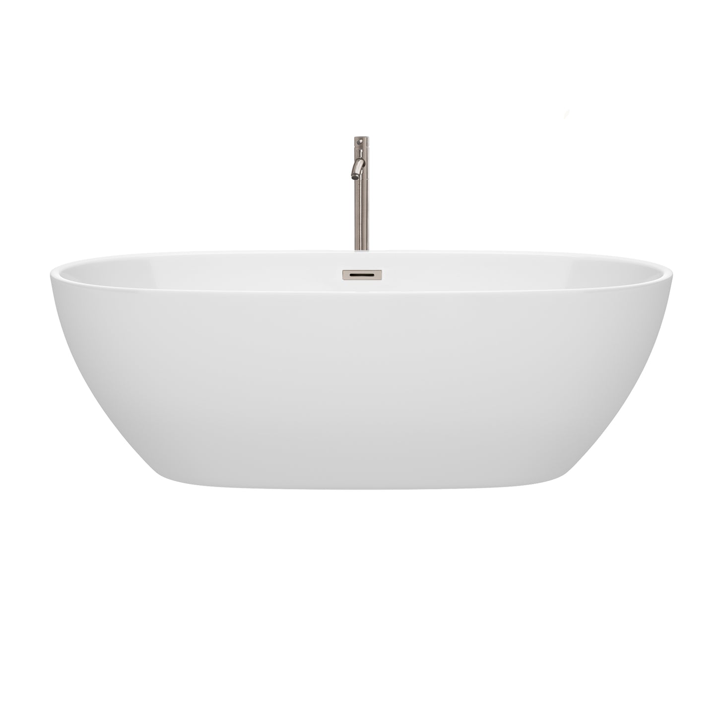 Juno 71" Freestanding Bathtub in White, Overflow Trim in Brushed Nickel