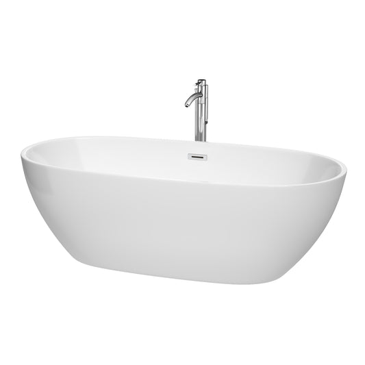 Juno 71" Freestanding Bathtub in White, Overflow Trim in Polished Chrome