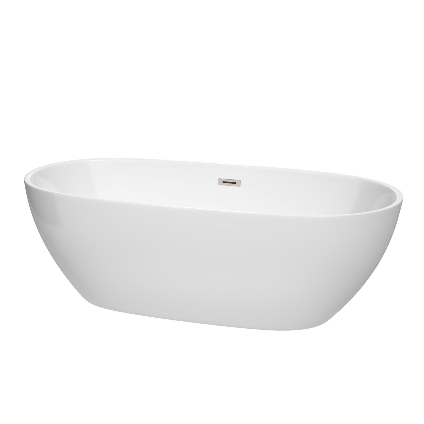 Juno 71" Freestanding Bathtub in White, Brushed Nickel Drain, Overflow Trim