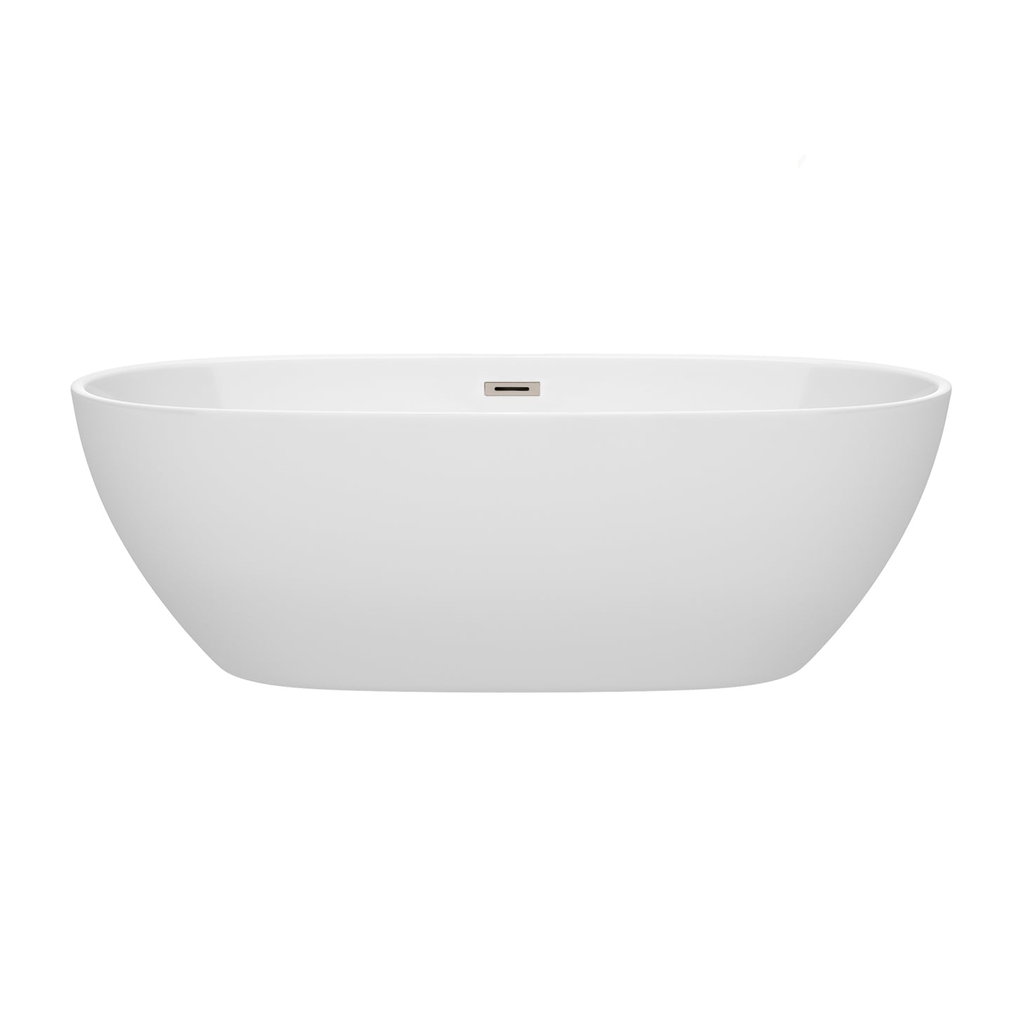 Juno 71" Freestanding Bathtub in White, Brushed Nickel Drain, Overflow Trim