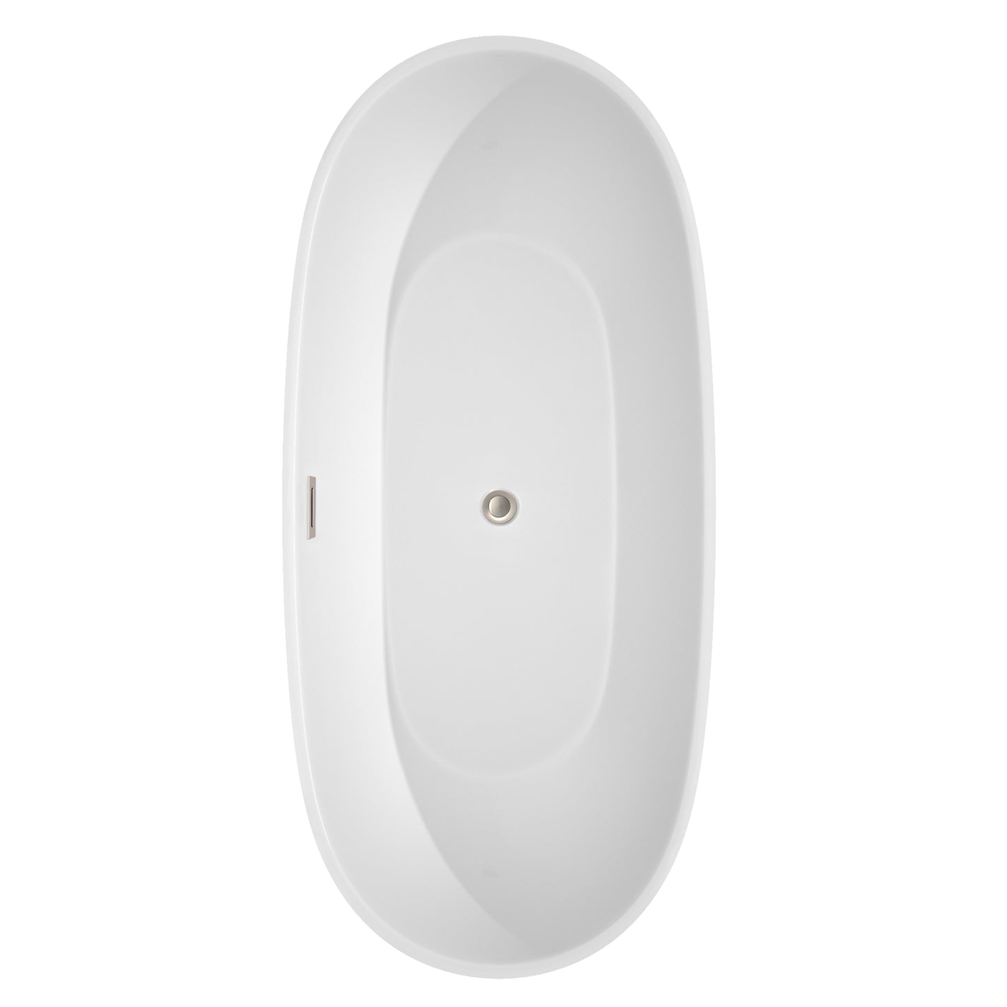 Juno 71" Freestanding Bathtub in White, Brushed Nickel Drain, Overflow Trim