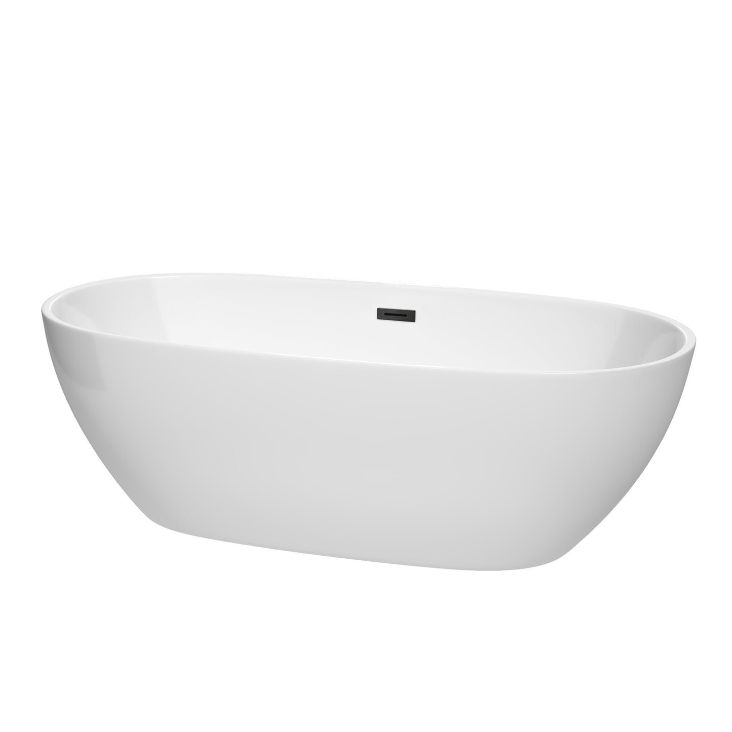 Juno 71" Freestanding Bathtub in White, Matte Black Drain, Overflow Trim