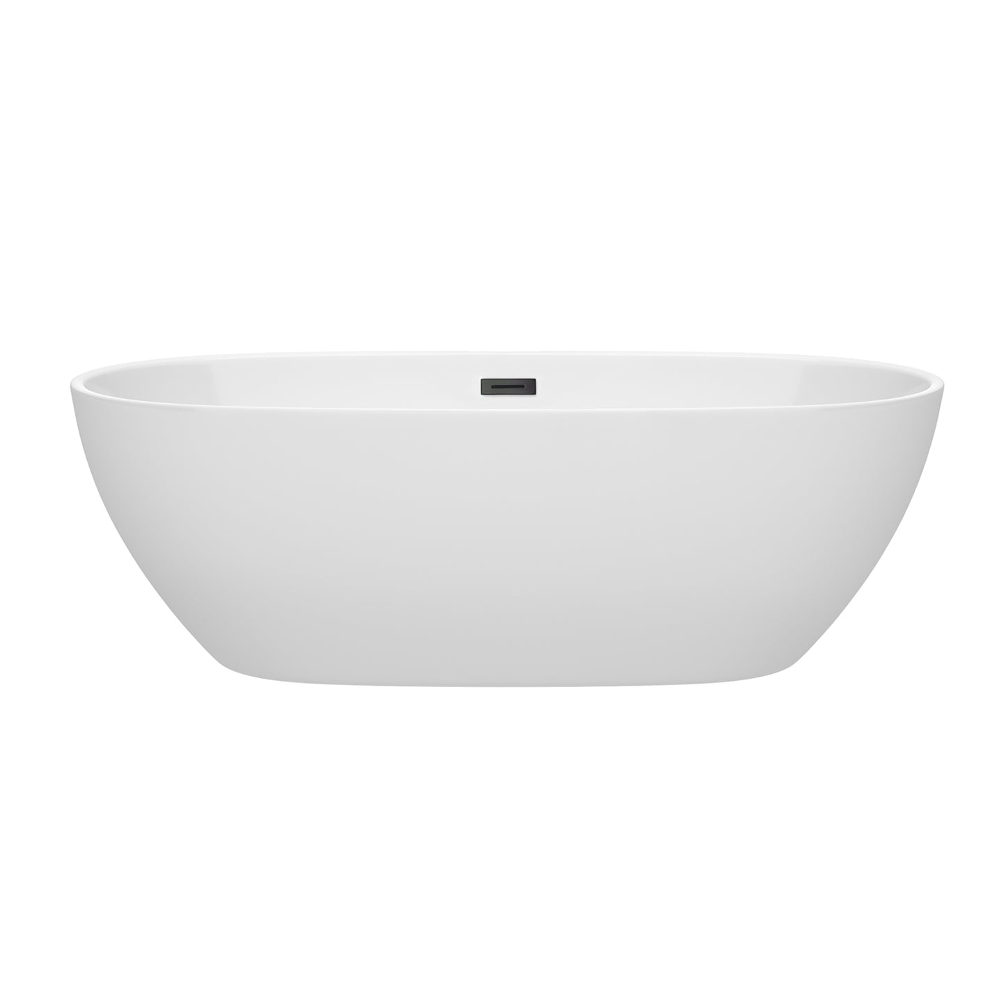 Juno 71" Freestanding Bathtub in White, Matte Black Drain, Overflow Trim