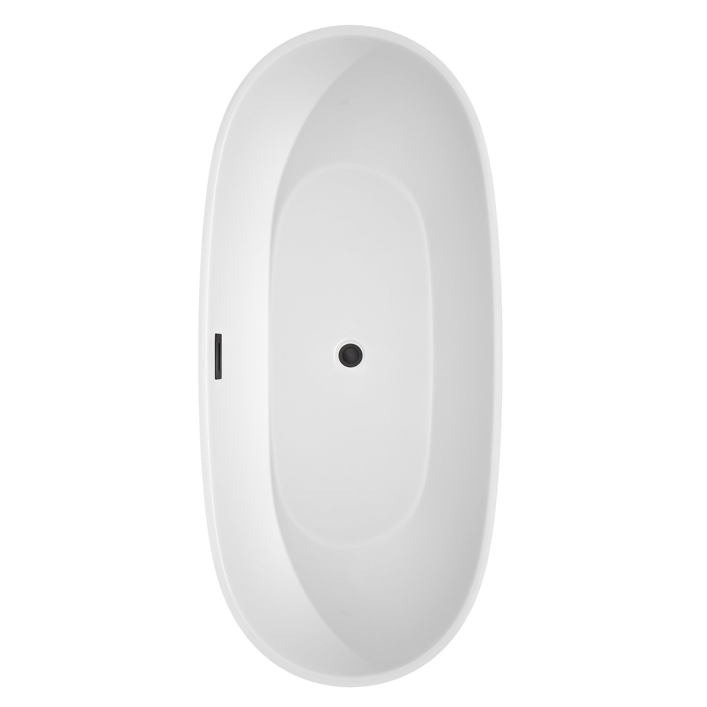 Juno 71" Freestanding Bathtub in White, Matte Black Drain, Overflow Trim