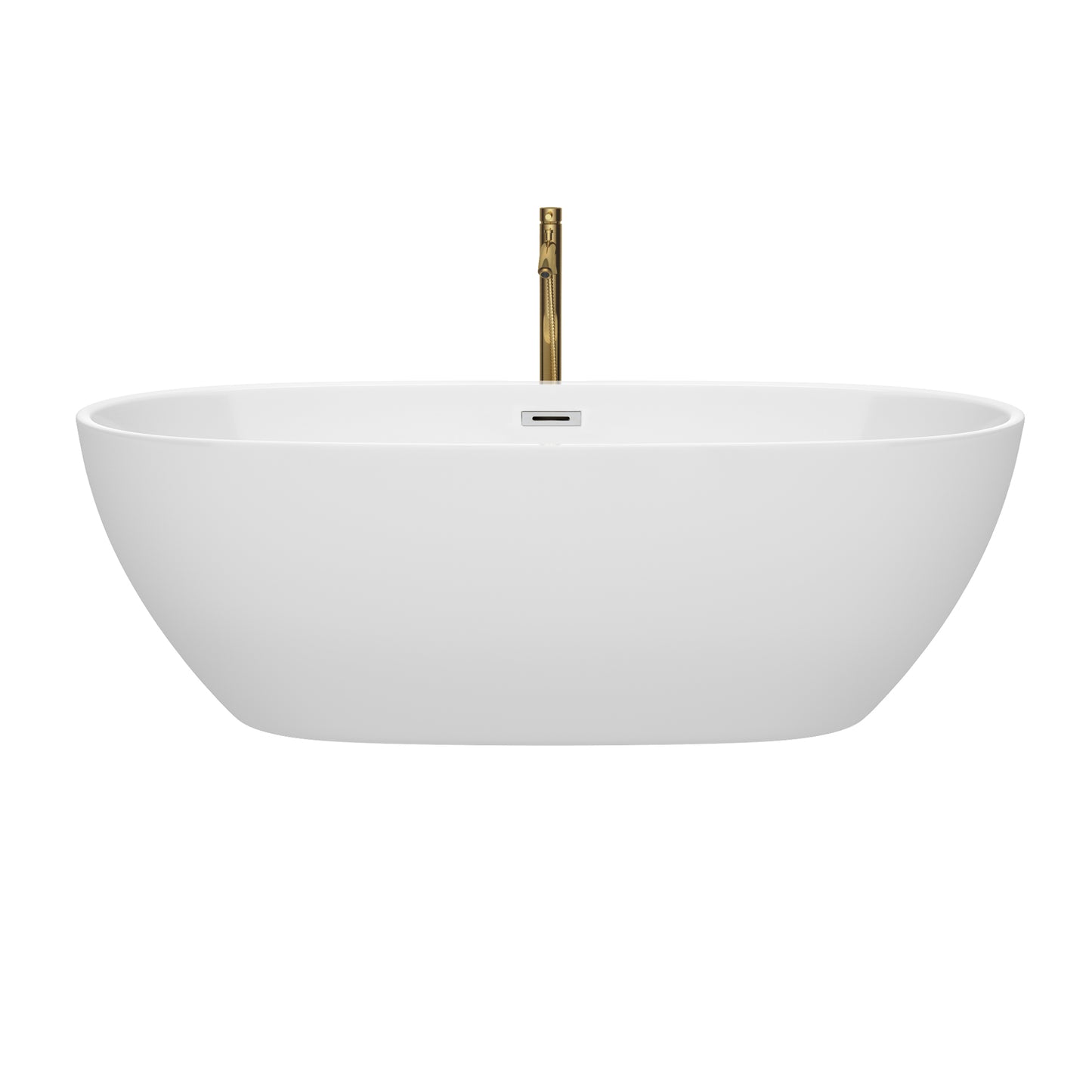 Juno 71" Freestanding Bathtub in White, Chrome Trim, Faucet in Brushed Gold