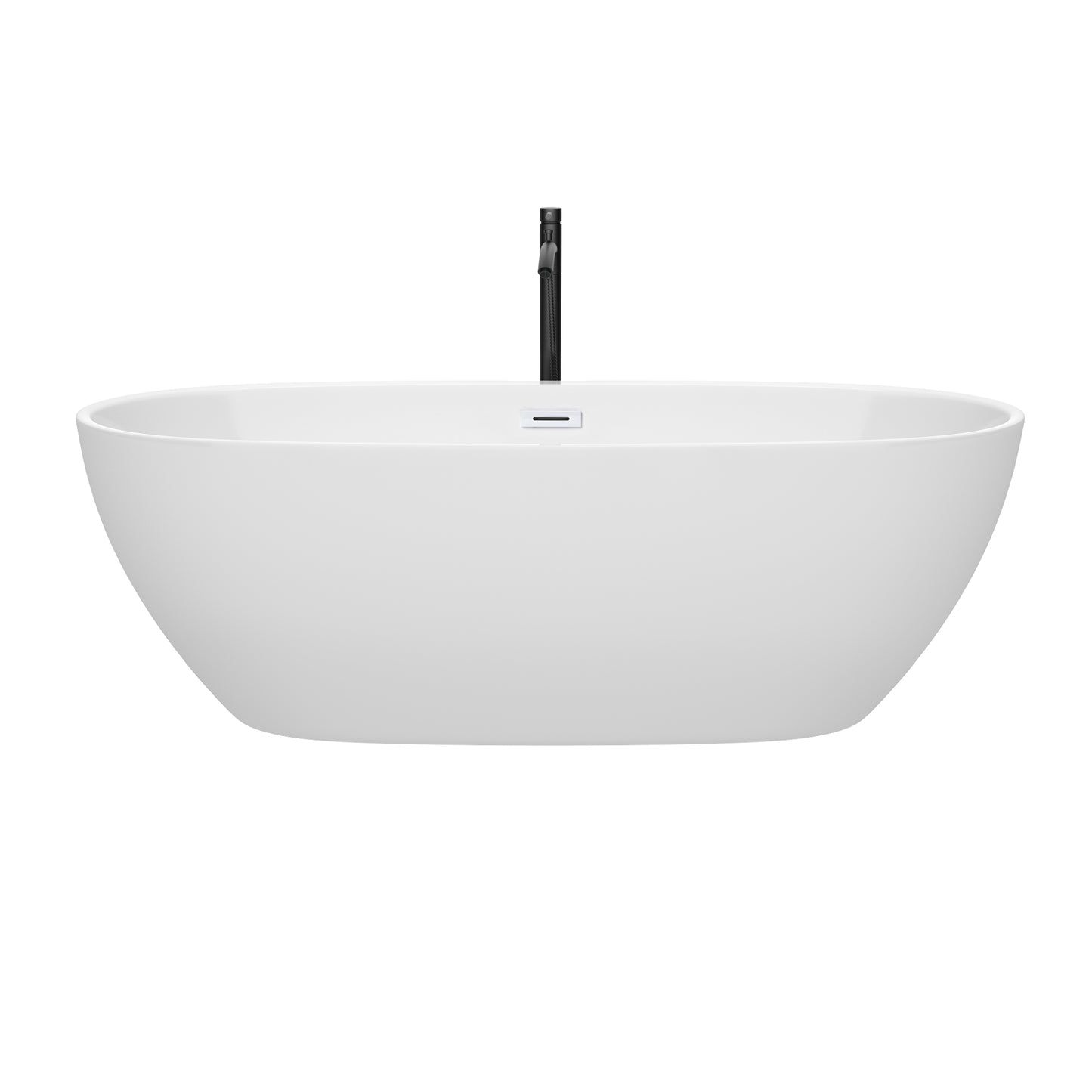 Juno 71" Freestanding Bathtub in White, Shiny White Trim, Faucet in Matte Black