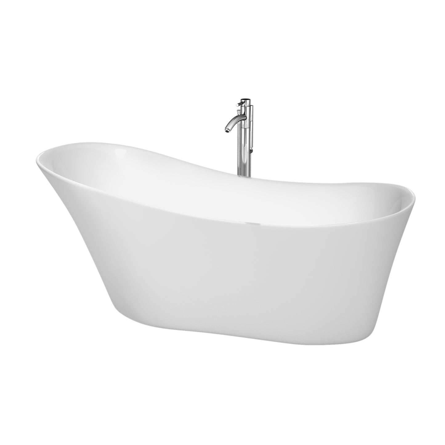 Janice 67 inch Freestanding Bathtub in White with Floor Mounted Faucet, Drain and Overflow Trim in Polished Chrome