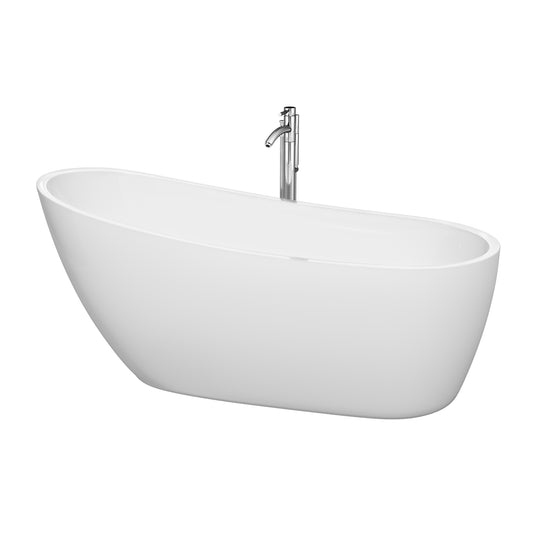 Florence 68 inch Freestanding Bathtub in White with Floor Mounted Faucet, Drain and Overflow Trim in Polished Chrome