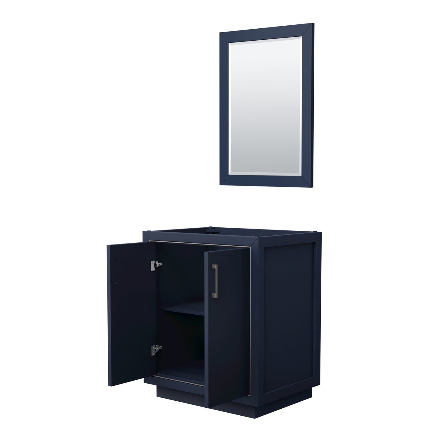 Icon 30" Single Vanity in Dark Blue, No Top, Bruished Nickel Trim, 24" Mirror
