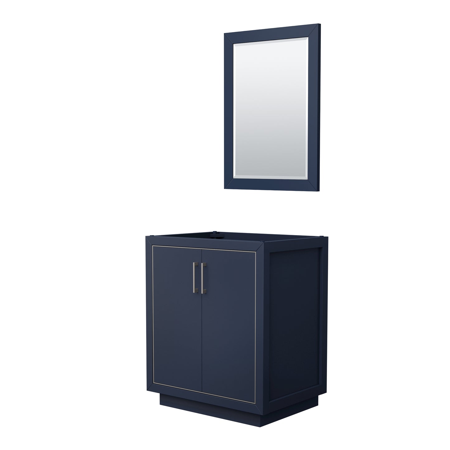 Icon 30" Single Vanity in Dark Blue, No Top, Bruished Nickel Trim, 24" Mirror