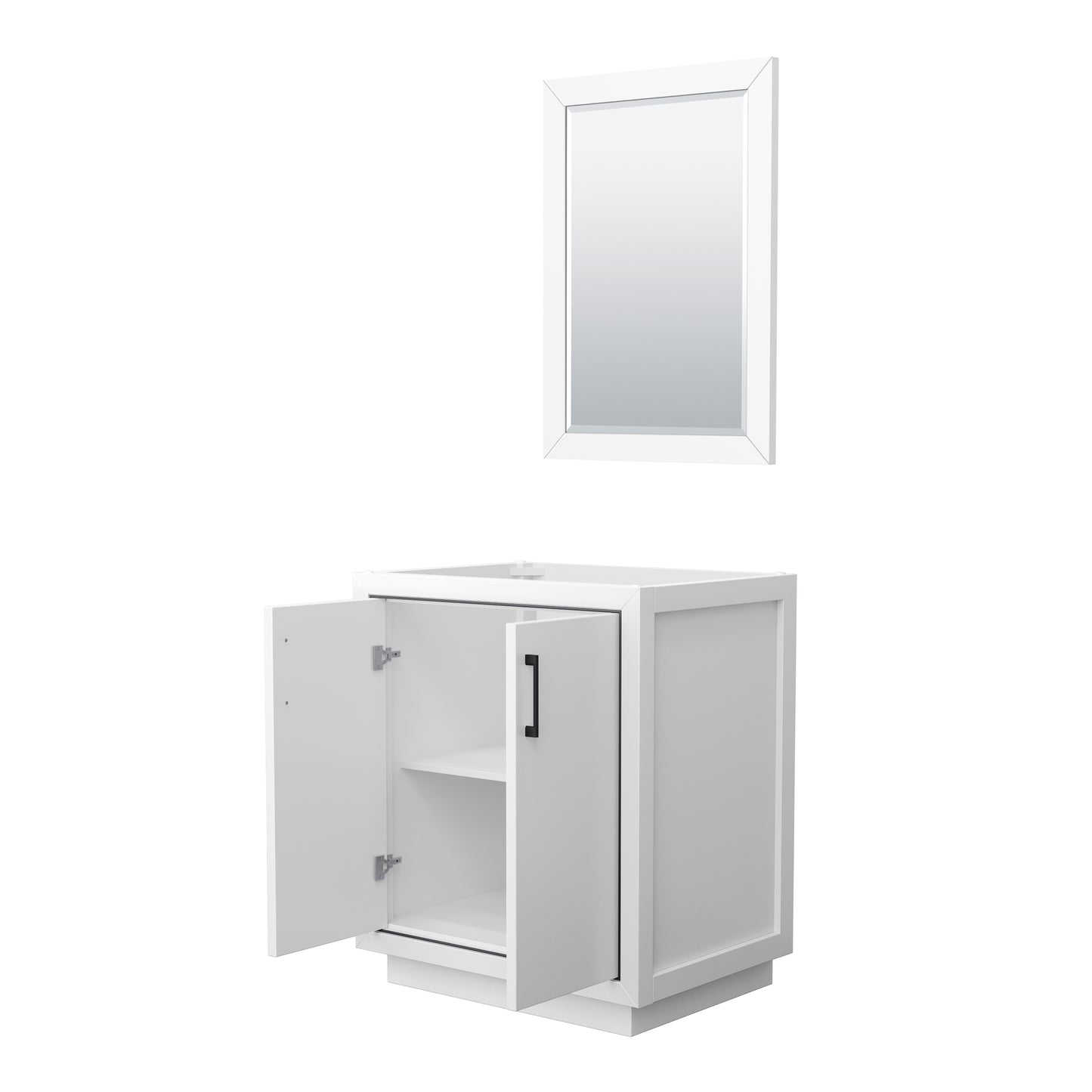 Icon 30" Single Vanity in White, No Top, No Sink, Matte Black Trim, 24" Mirror