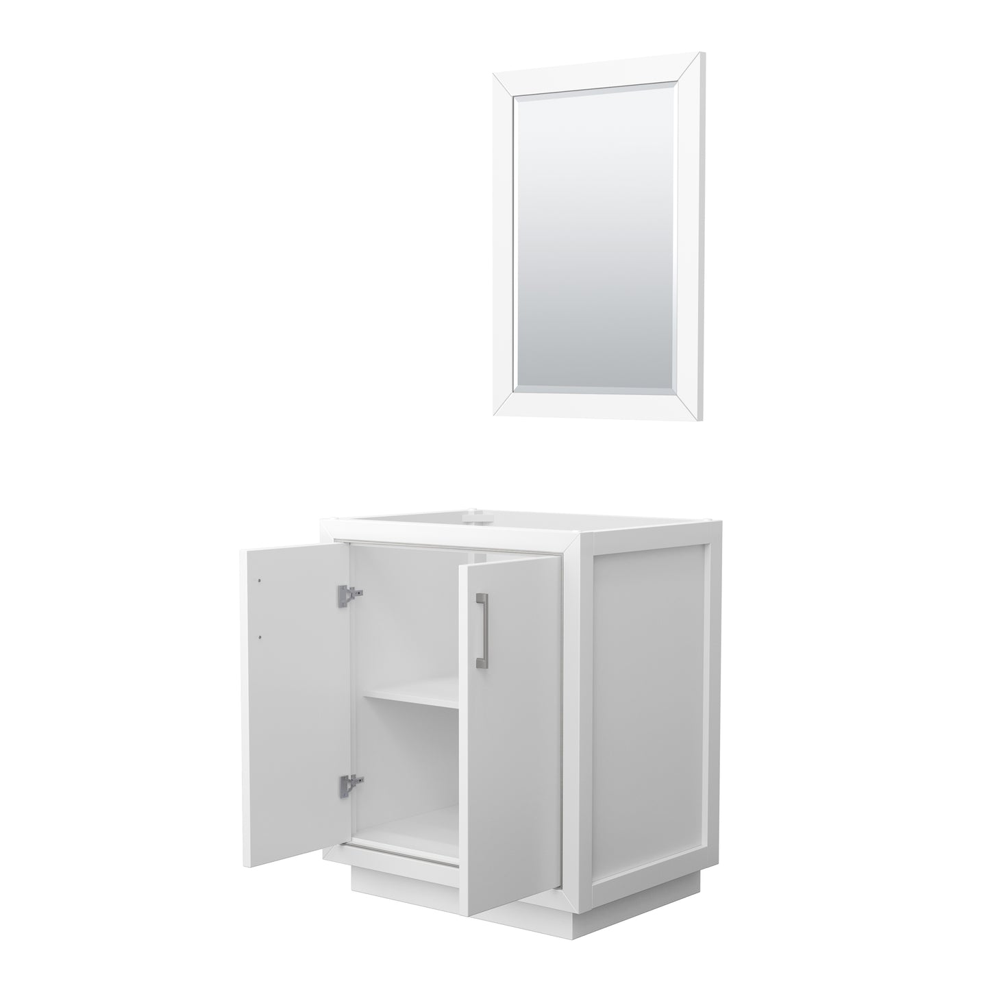 Icon 30" Single Vanity in White, No Top, Bruished Nickel Trim, 24" Mirror