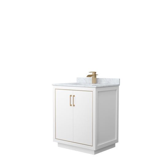 Icon 30" Single Vanity in White, Top, Square Sink, Satin Bronze Trim