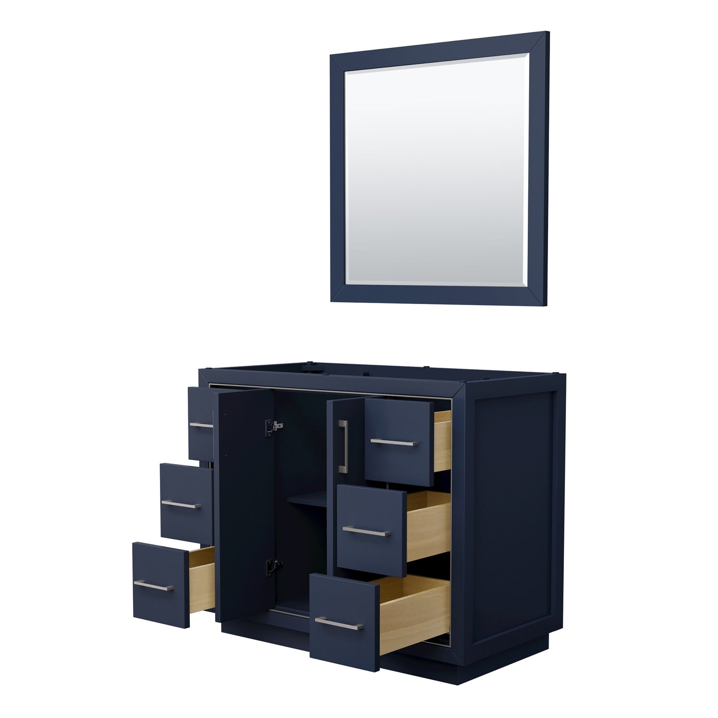 Icon 42" Single Vanity in Dark Blue, No Top, Bruished Nickel Trim, 34" Mirror