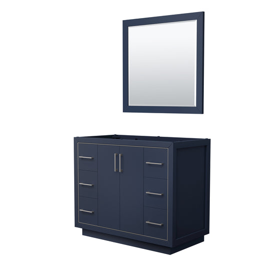Icon 42" Single Vanity in Dark Blue, No Top, Bruished Nickel Trim, 34" Mirror