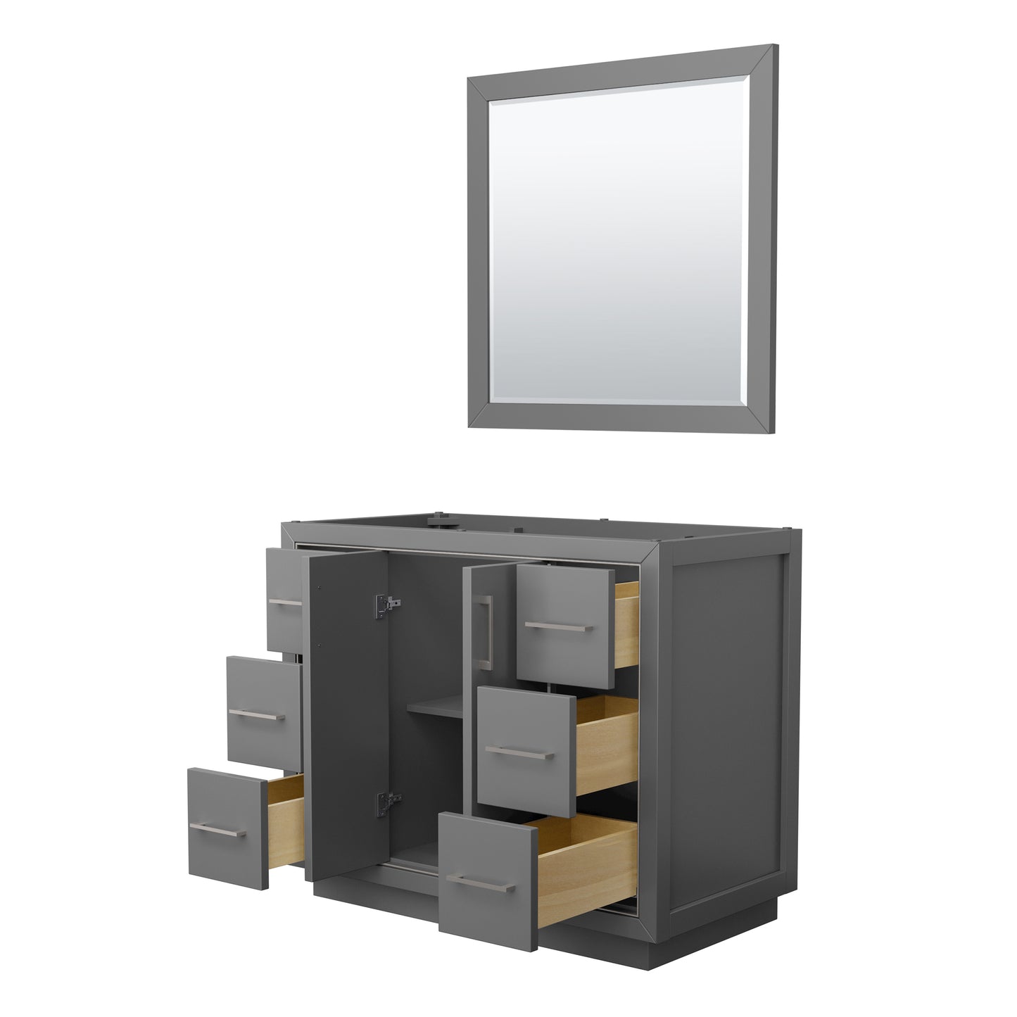 Icon 42" Single Vanity in Dark Gray, No Top, Bruished Nickel Trim, 34" Mirror