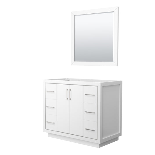 Icon 42" Single Vanity in White, No Top, Bruished Nickel Trim, 34" Mirror