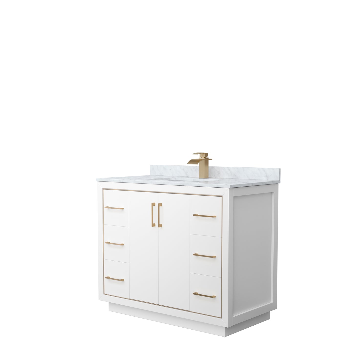 Icon 42" Single Vanity in White, Top, Square Sink, Satin Bronze Trim