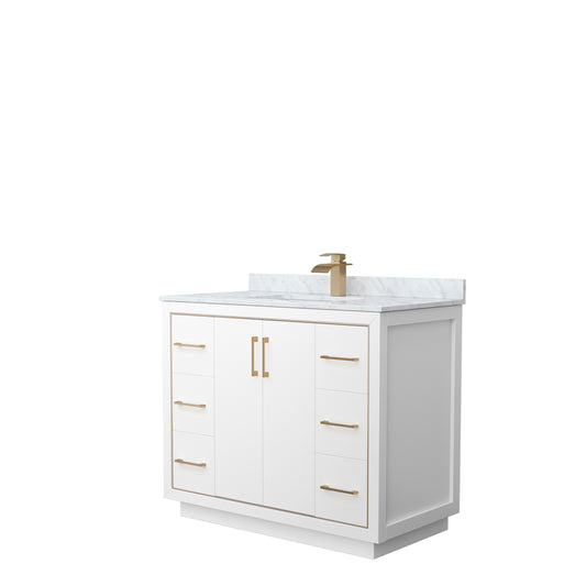 Icon 42" Single Vanity in White, Top, Square Sink, Satin Bronze Trim