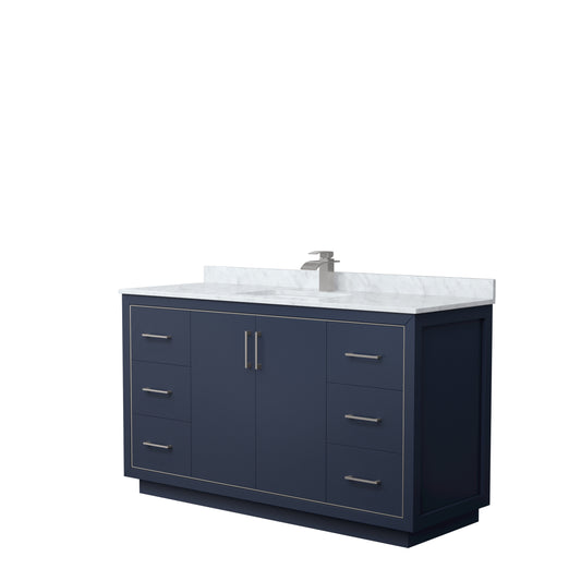 Icon 60" Single Vanity in Dark Blue, Top, Square Sink, Brushed Nickel Trim