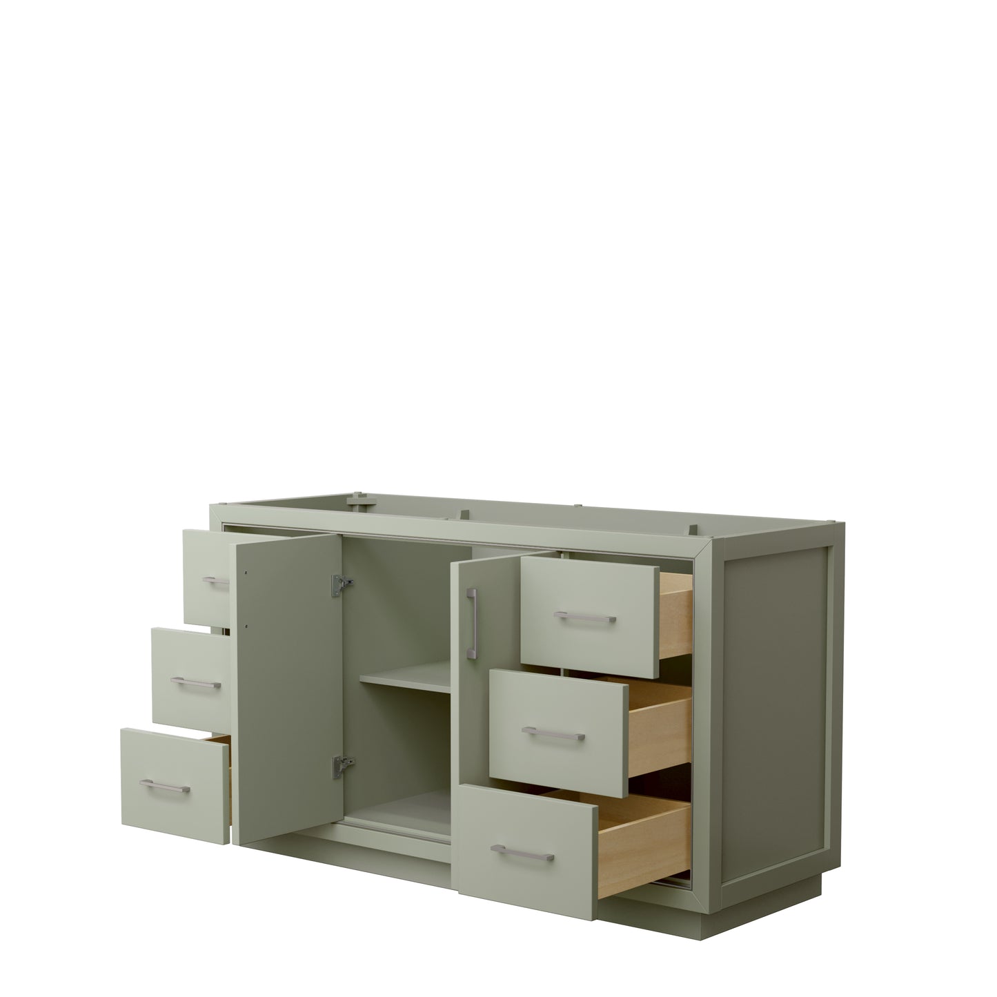 Icon 60" Single Vanity in Light Green, No Top, No Sink, Brushed Nickel Trim