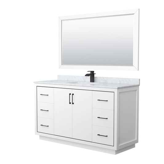 Icon 60" Single Vanity in White, Top, Square Sink, Matte Black Trim, 58" Mirror