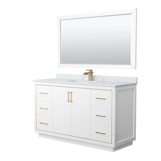 Icon 60" Single Vanity in White, Top, Square Sink, Satin Bronze Trim, 58" Mirror