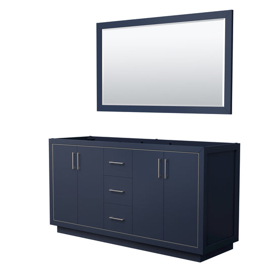 Icon 66" Double Vanity in Dark Blue, No Top, Bruished Nickel Trim, 58" Mirror