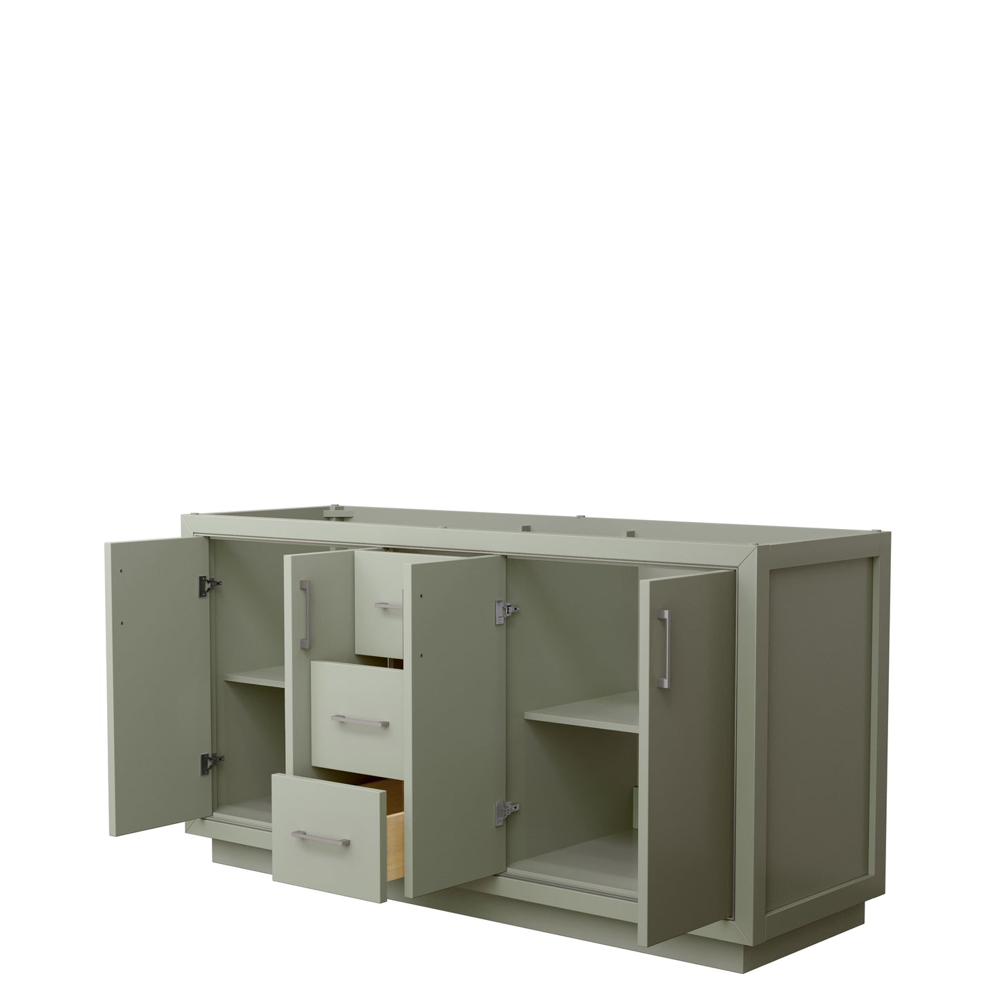 Icon 66" Double Vanity in Light Green, No Top, No Sink, Brushed Nickel Trim