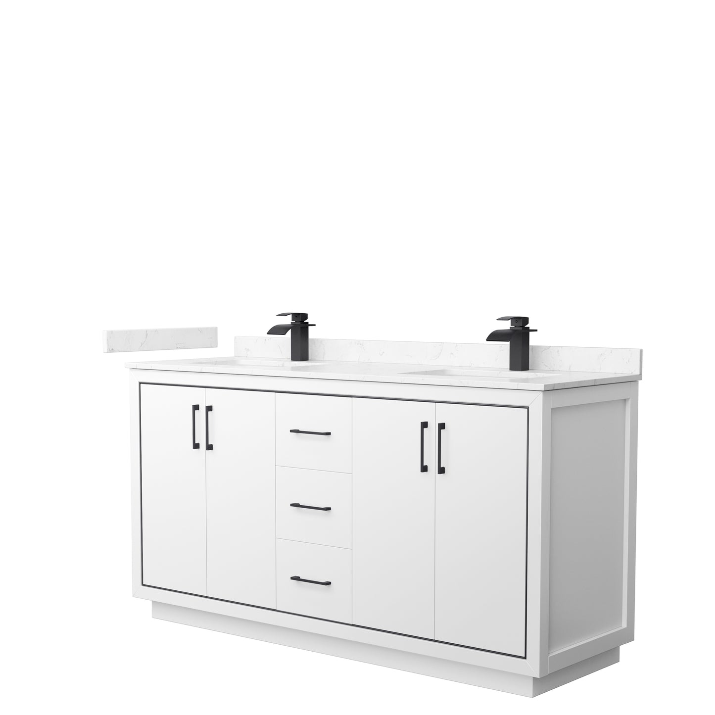 Icon 66" Double Vanity in White, Carrara Cultured Marble Top, Black Trim