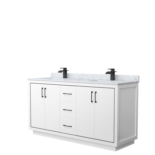 Icon 66" Double Vanity in White, Top, Square Sinks, Matte Black Trim