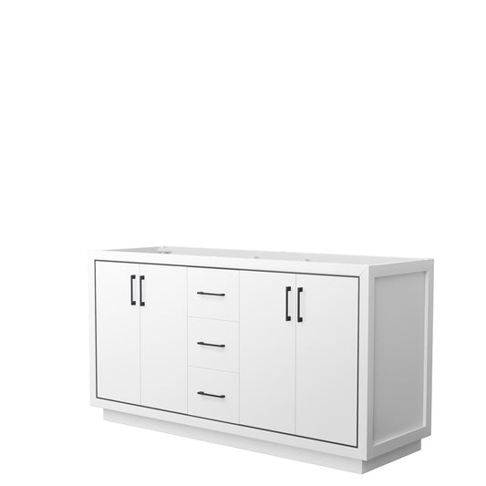 Icon 66" Double Vanity in White, No Top, No Sink, Matte Black Trim