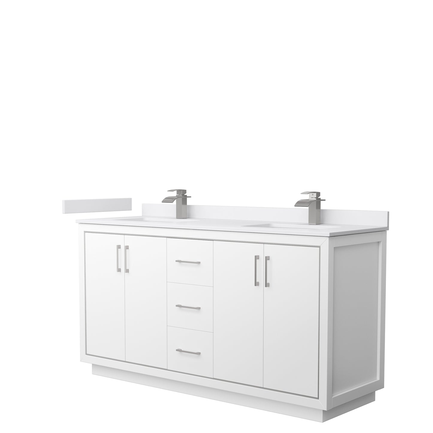 Icon 66" Double Vanity in White, White Cultured Marble Top, Nickel Trim