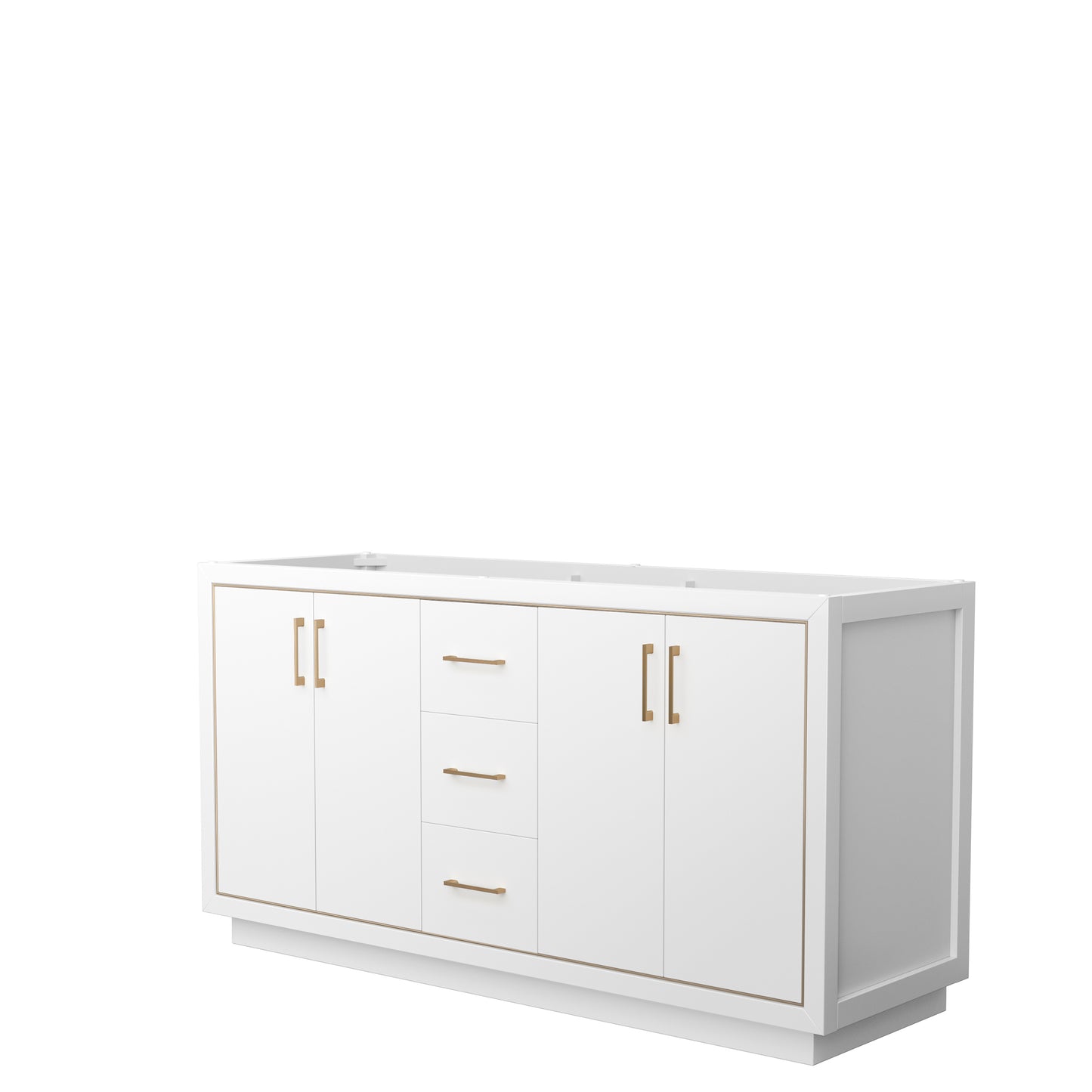 Icon 66" Double Vanity in White, No Top, No Sink, Satin Bronze Trim