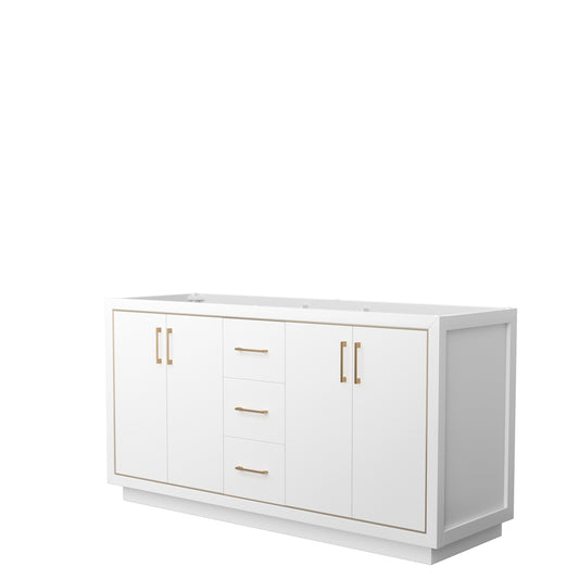 Icon 66" Double Vanity in White, No Top, No Sink, Satin Bronze Trim