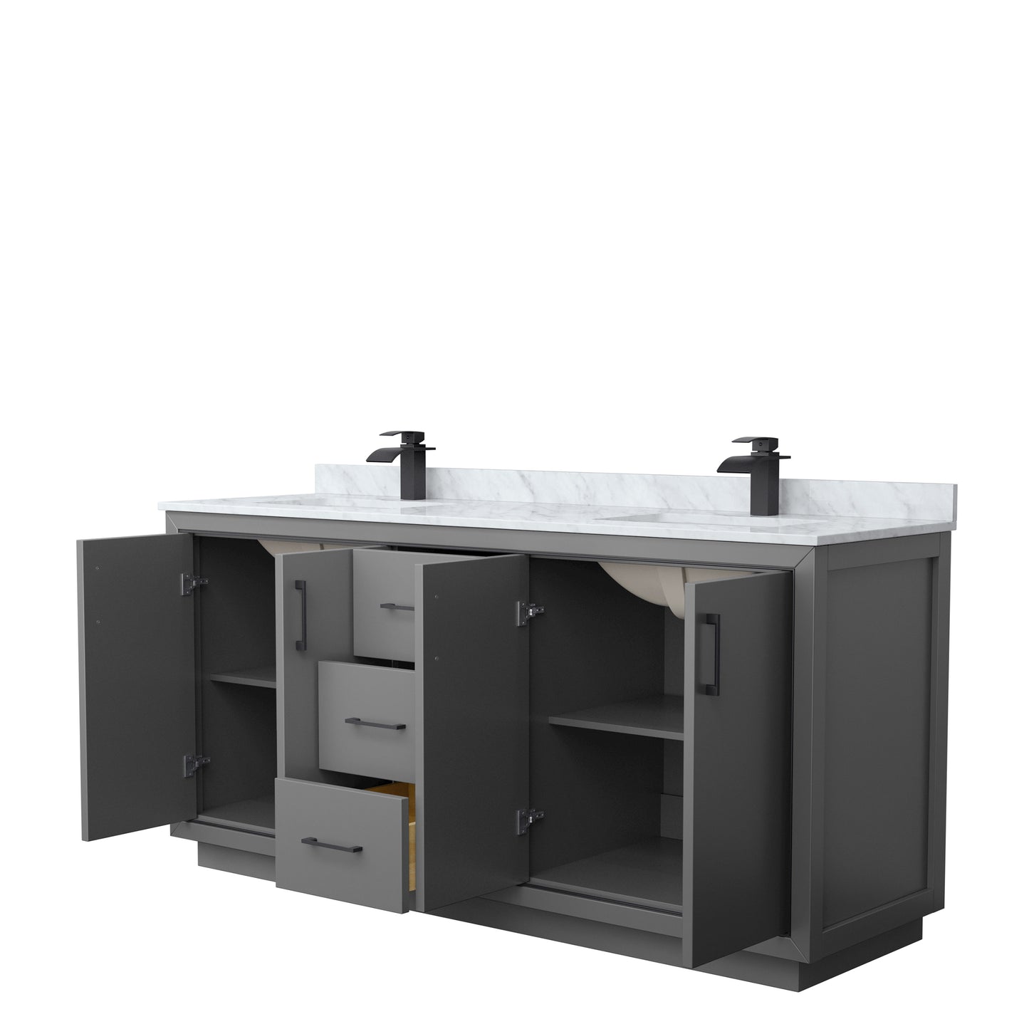Icon 72" Double Vanity in Dark Gray, Top, Square Sinks, Matte Black Trim