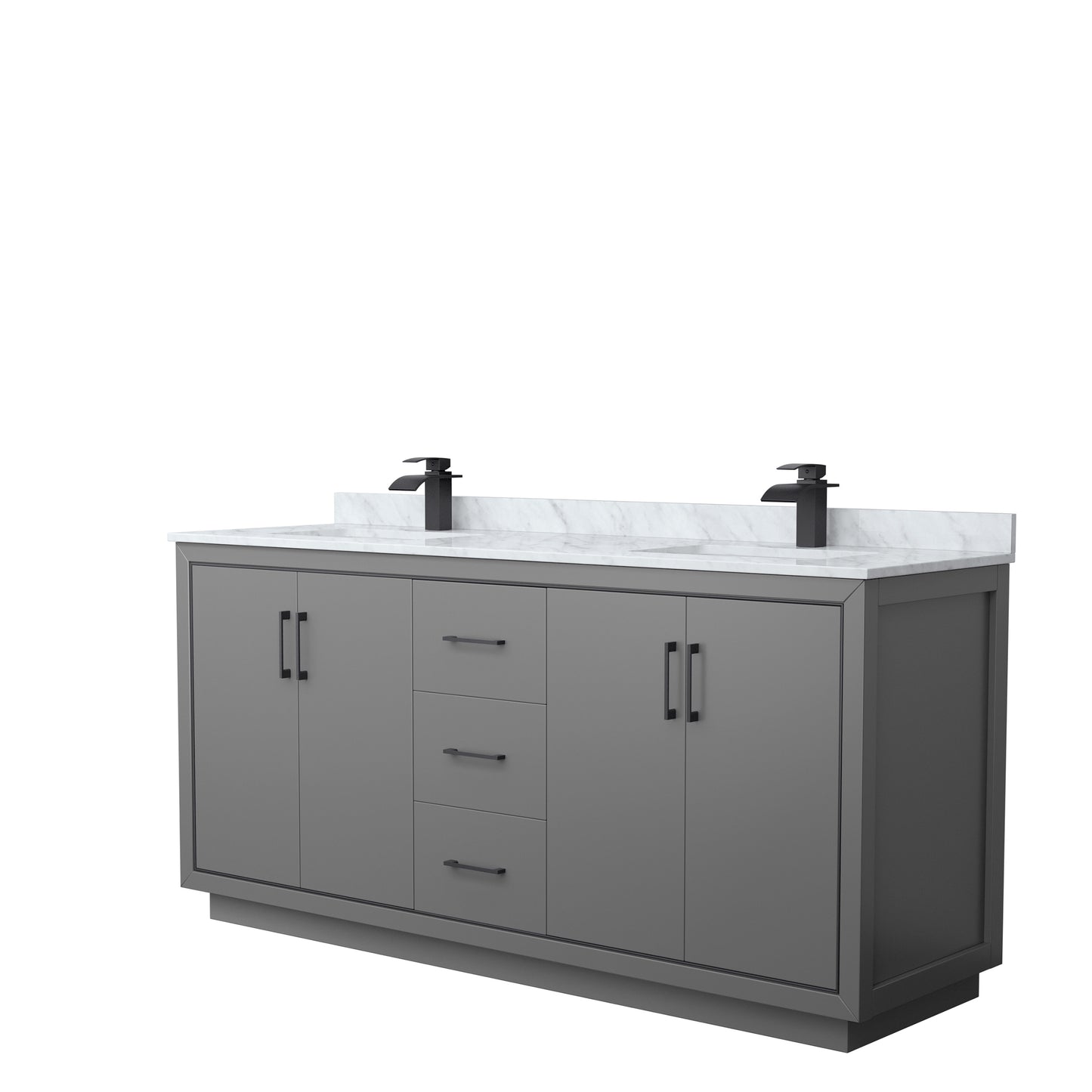 Icon 72" Double Vanity in Dark Gray, Top, Square Sinks, Matte Black Trim