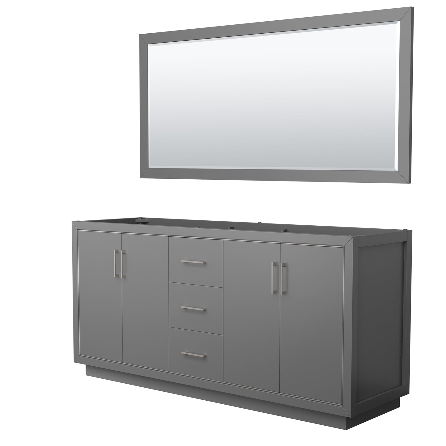 Icon 72" Double Vanity in Dark Gray, No Top, Bruished Nickel Trim, 70" Mirror