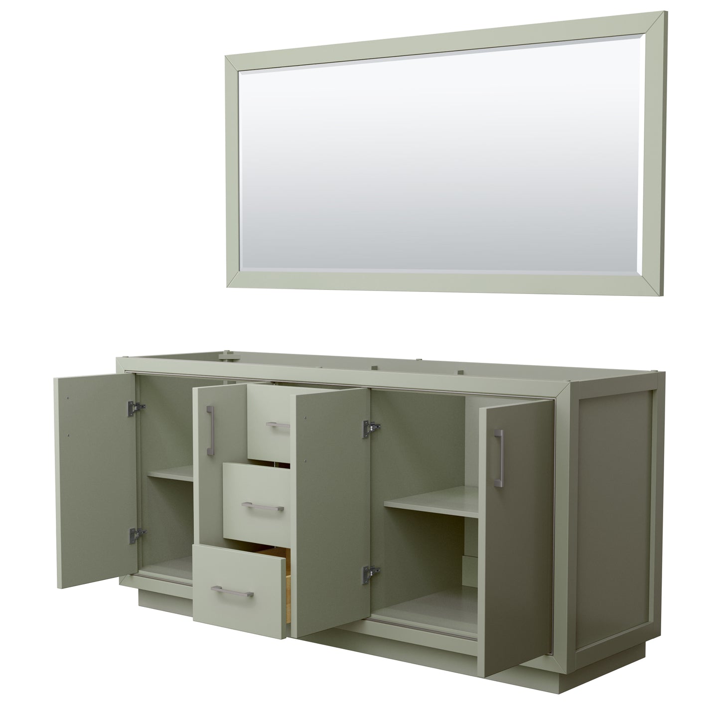 Icon 72" Double Vanity in Light Green, No Top, Bruished Nickel Trim, 70" Mirror