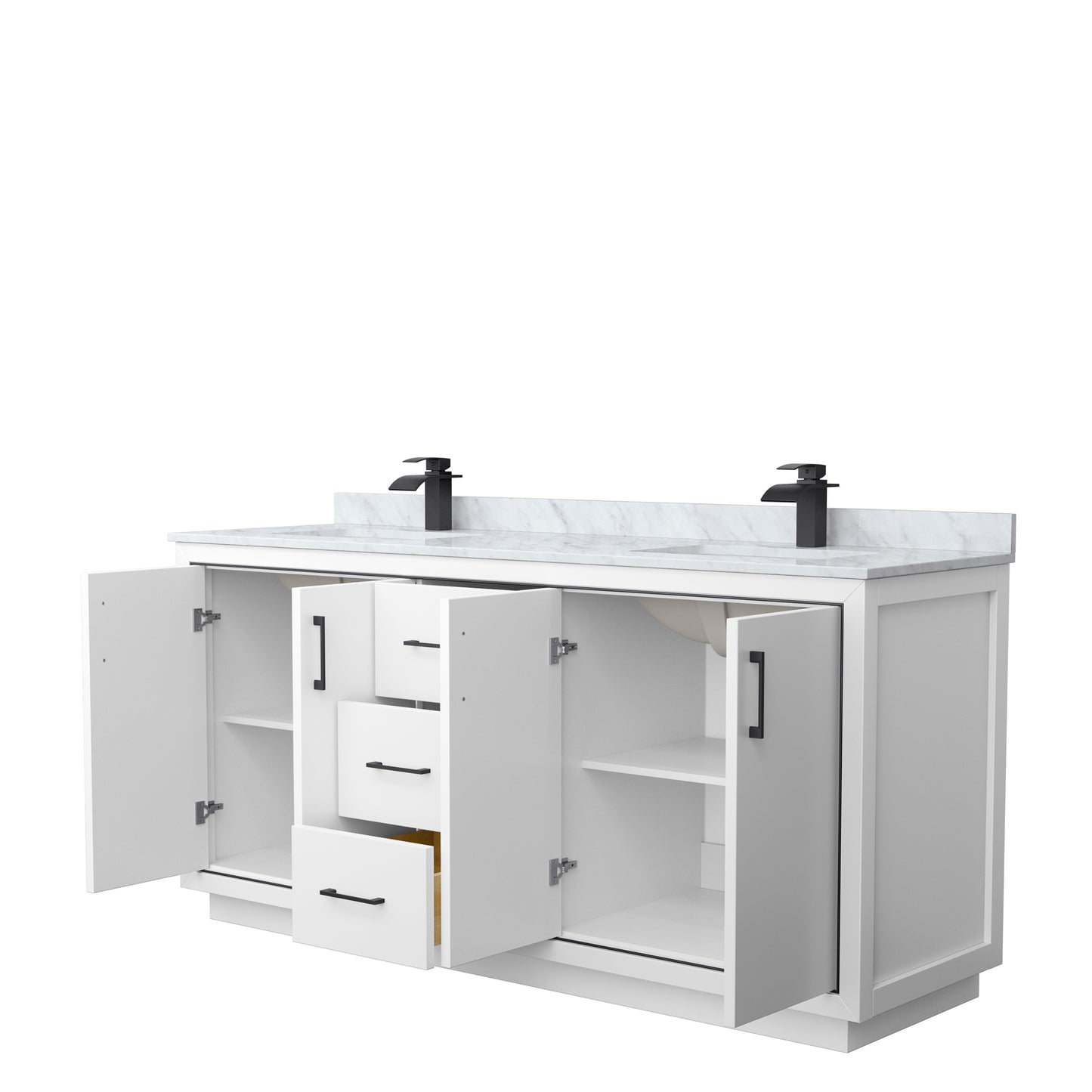 Icon 72" Double Vanity in White, Top, Square Sinks, Matte Black Trim