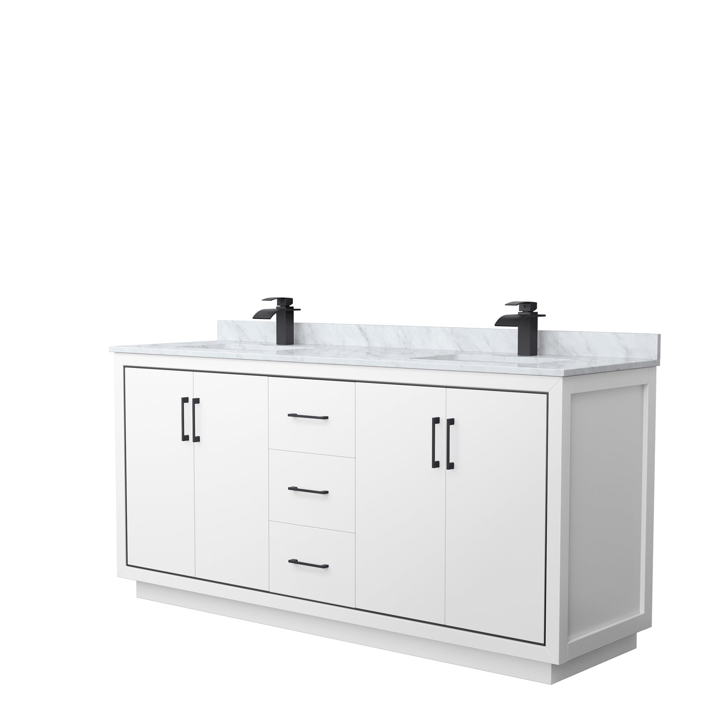 Icon 72" Double Vanity in White, Top, Square Sinks, Matte Black Trim