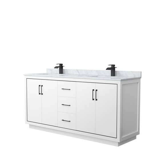 Icon 72" Double Vanity in White, Top, Square Sinks, Matte Black Trim