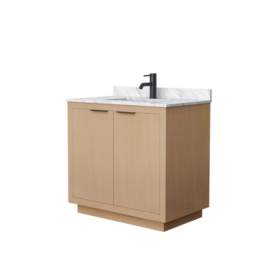Maroni 36" Single Vanity in Light Straw, Top, Square Sink, Matte Black Trim