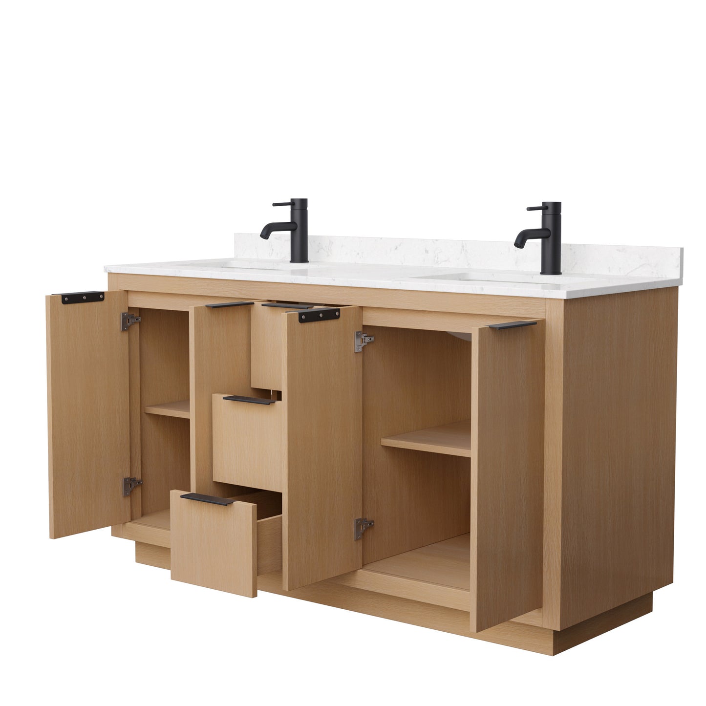 Maroni 60" Double Vanity in Light Straw, Carrara Cultured Marble Top, Black Trim