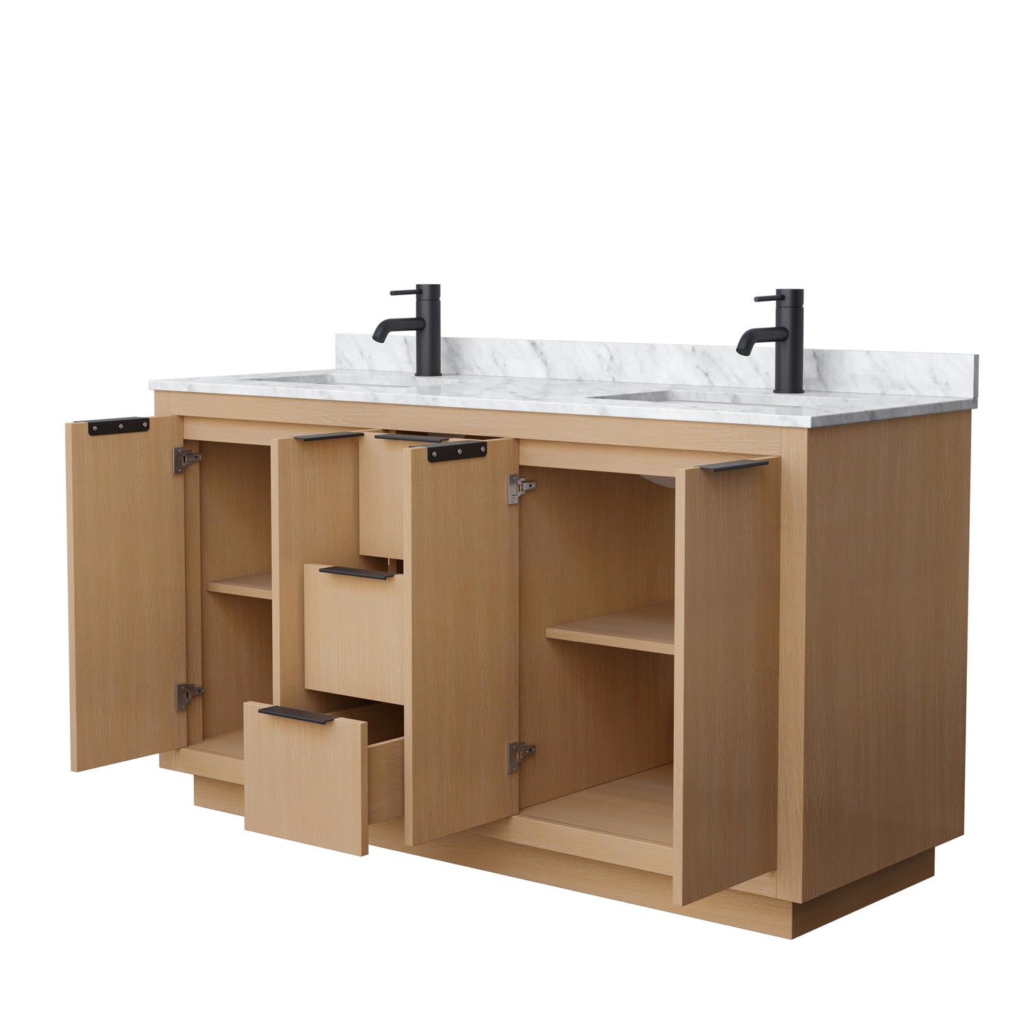 Maroni 60" Double Vanity in Light Straw, Top, Square Sinks, Matte Black Trim
