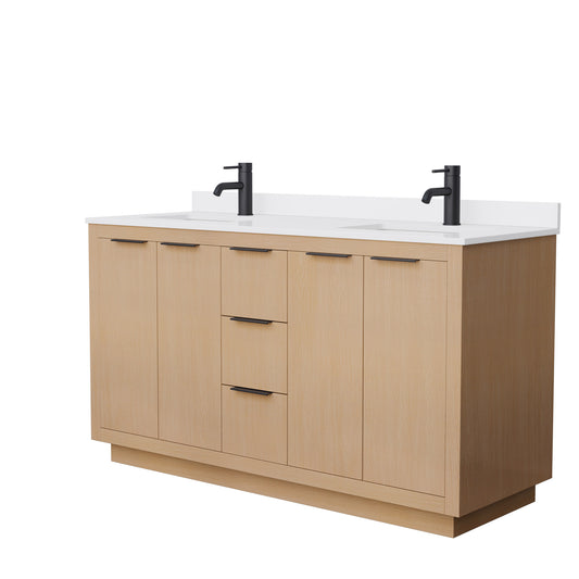 Maroni 60" Double Vanity in Light Straw, White Cultured Marble Top, Black Trim