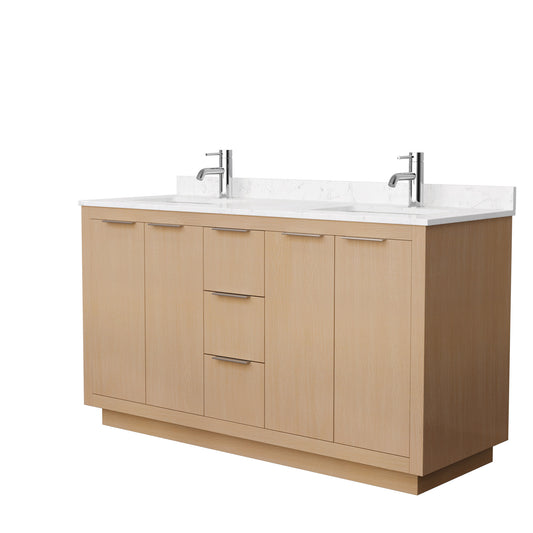Maroni 60" Double Vanity in Light Straw, Carrara Marble Top, Square Sinks